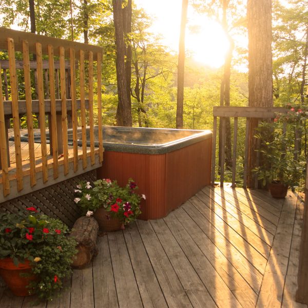 hot tub in a backyard